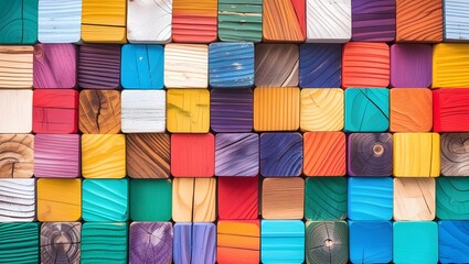 Wood aged art architecture texture abstract block stack on the wall for background, Abstract colorful wood texture for backdrop. 