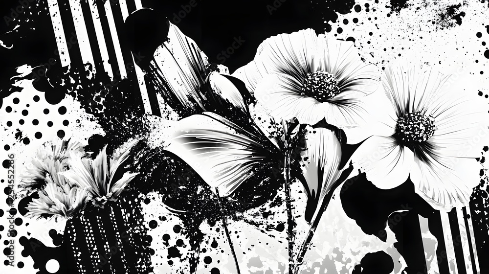 Aufkleber dramatic monochrome floral abstract with ink splashes and botanical textures elegant moody and conce