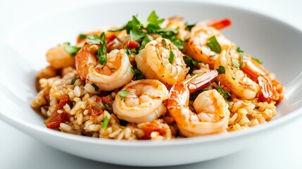 Shrimp Jambalaya in a white plate