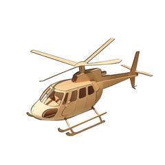 Helicopter in kraft paper art, precise layered cutouts, textured paper with subtle wrinkles, warm earthy tones, balanced and artistic composition, arranged with a clean and spacious layout, isolated