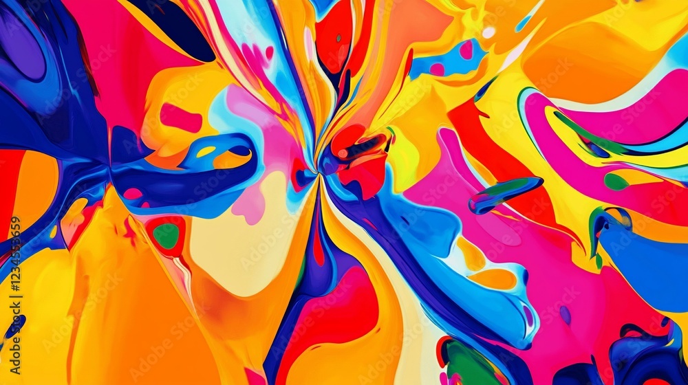Poster vibrant abstract with dynamic swirling colors creating a fluid and energetic composition