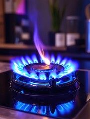 Gas stove with blue flames