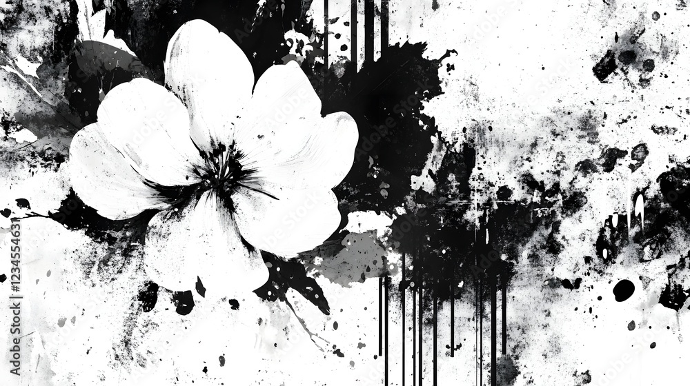 Poster elegant black and white abstract floral art background with splashing paint ink or liquid textures m