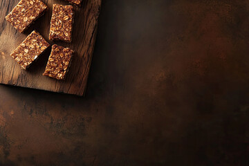 Homemade Granola Bars with Almonds, Walnuts, and Mint on Rustic Wooden Board