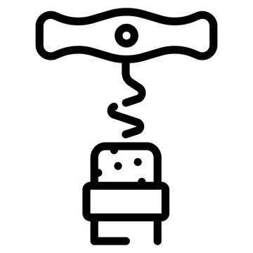 corkscrew removing cork, black outline clip art preview