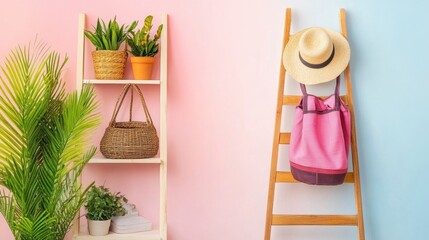 Stylish Home Decor with Plants and Accessories.