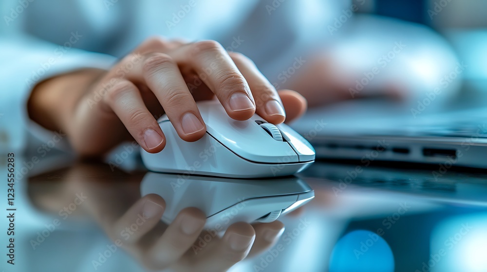 Poster close-up of hand using white computer mouse