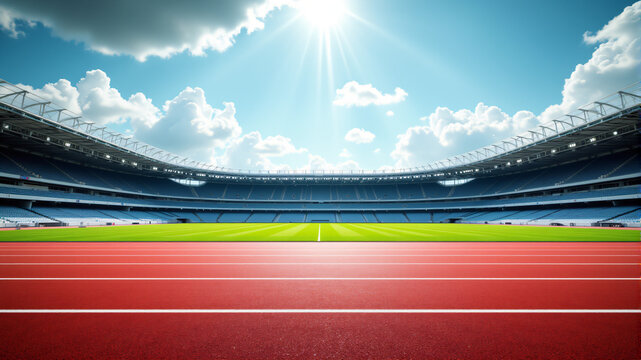 Vibrant Stadium View with Athletic Track and Clear Sky