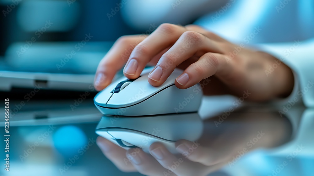 Poster close-up of hand using white computer mouse