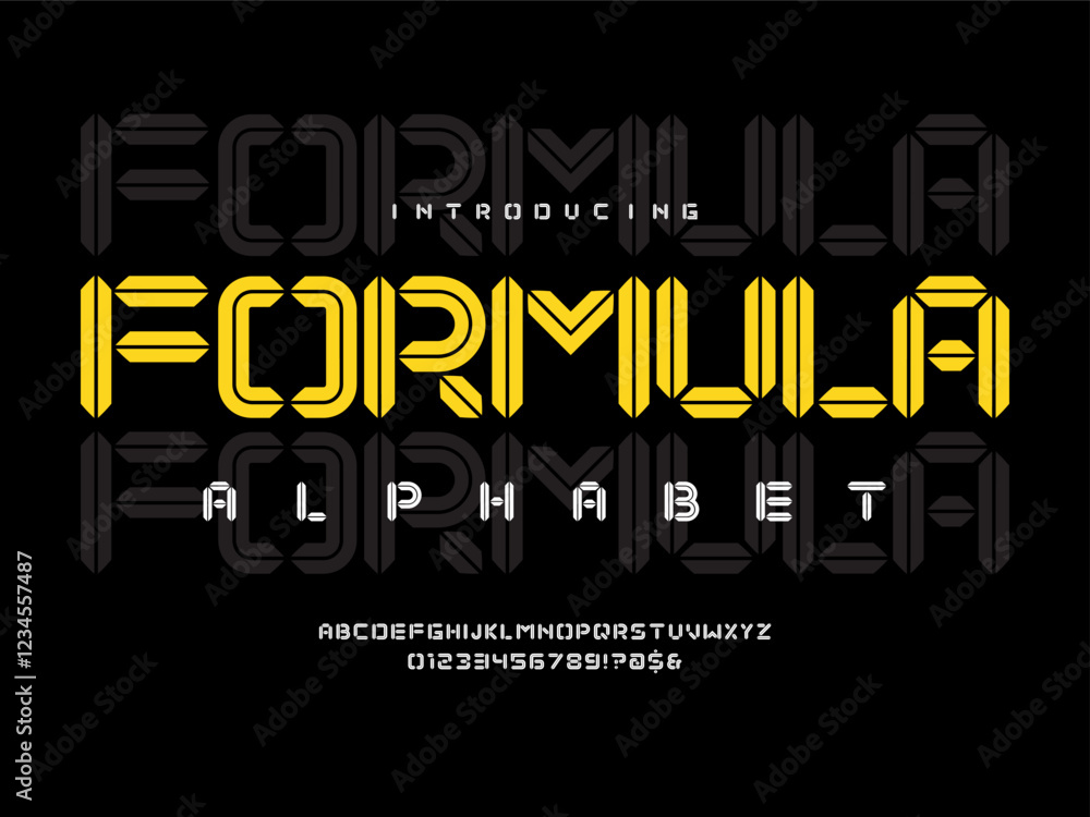 Poster future tech alphabet design with uppercase, numbers and symbol