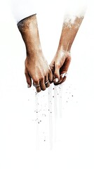 a couple holding hands with wedding bands, anniversary love, soft watercolor illustration, warm tones, isolated on white background