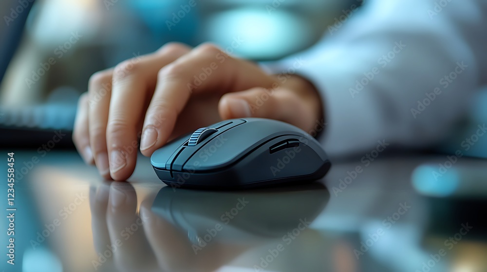 Poster close-up of hand using white computer mouse