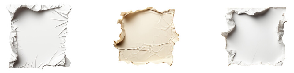 Obraz premium Realistic torn paper with rolled edge isolated on transparent background, PNG, Set of