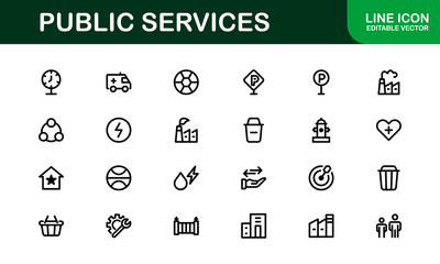 Public Services Icons. Scalable Outline Graphics for Civic, Infrastructure, and Community Service Applications