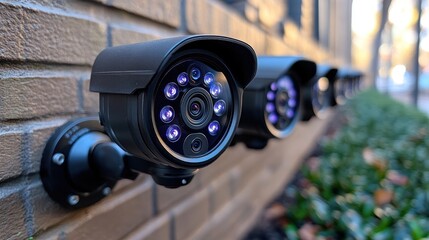 Urban security cameras monitor city street