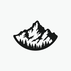 Mountain silhouette. Rocky mountains icon with white background