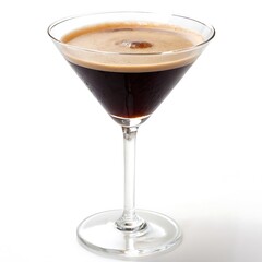 espresso in martini cocktail glass isolated on white Background