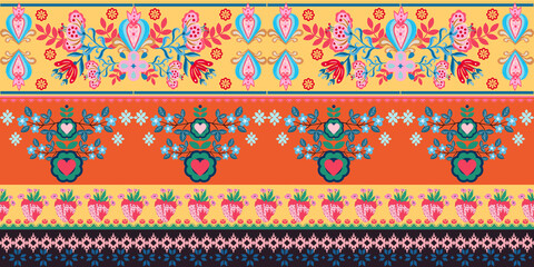 Template colorful horizontal motif folk tribal symbol pattern greeting card, valentine flower heart love item decoration.