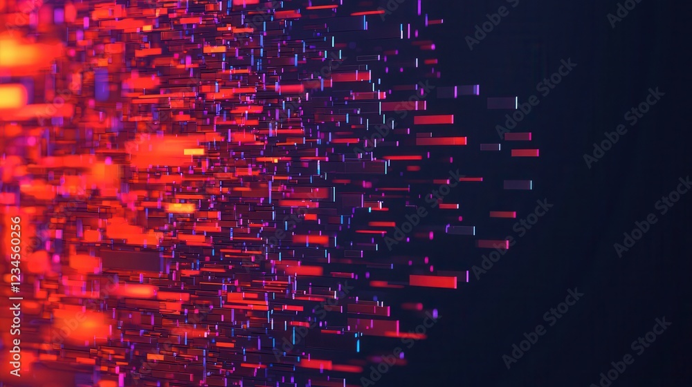 Poster a vibrant, abstract image displaying dynamic lines and particles in red and purple against a dark ba