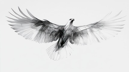 Majestic eagle in flight, white background, freedom concept, graphic art