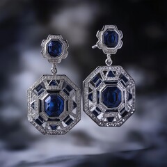 Vintage-Inspired Sapphire Earrings in Classic Art Deco Style
