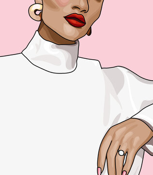 Woman With Red Lips and Golden Earrings Wearing a White Top