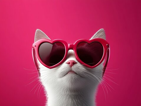 Cute cat with heartshaped sunglasses, playful Valentine s theme, 3D illustration