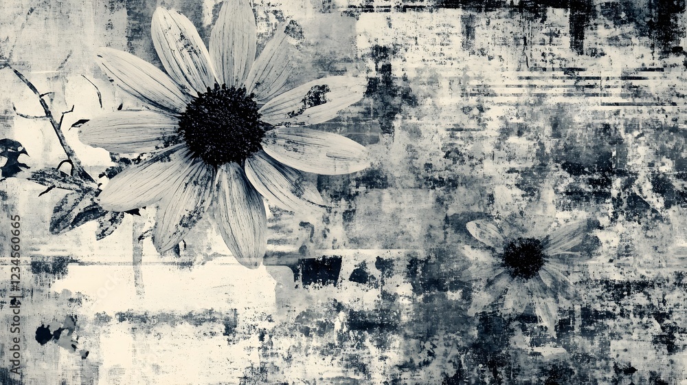 Poster ethereal and serene monochrome daisy bloom with textured nature abstract background delicate floral 