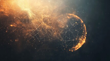 Abstract fiery sphere with glowing network connections in dark space.