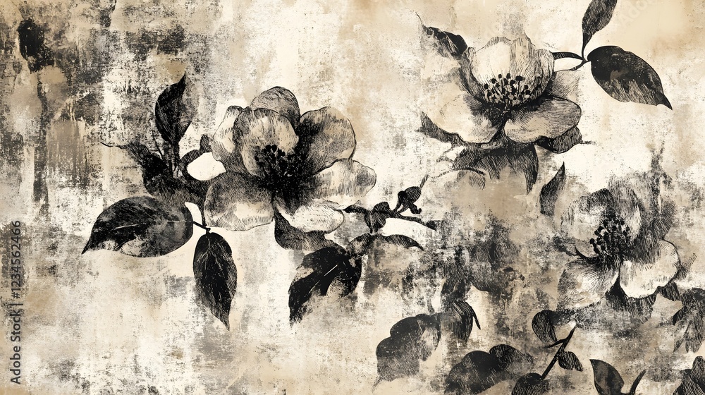Poster exquisite monochrome floral artwork with captivating texture and vintage charm a visually striking a
