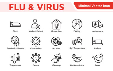 Flu & Virus Icon Set. An essential collection of icons designed to promote health awareness, perfect for enhancing medical materials, educational content, and public health campaigns.