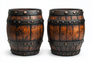 Fototapeta premium wooden barrels on a white background