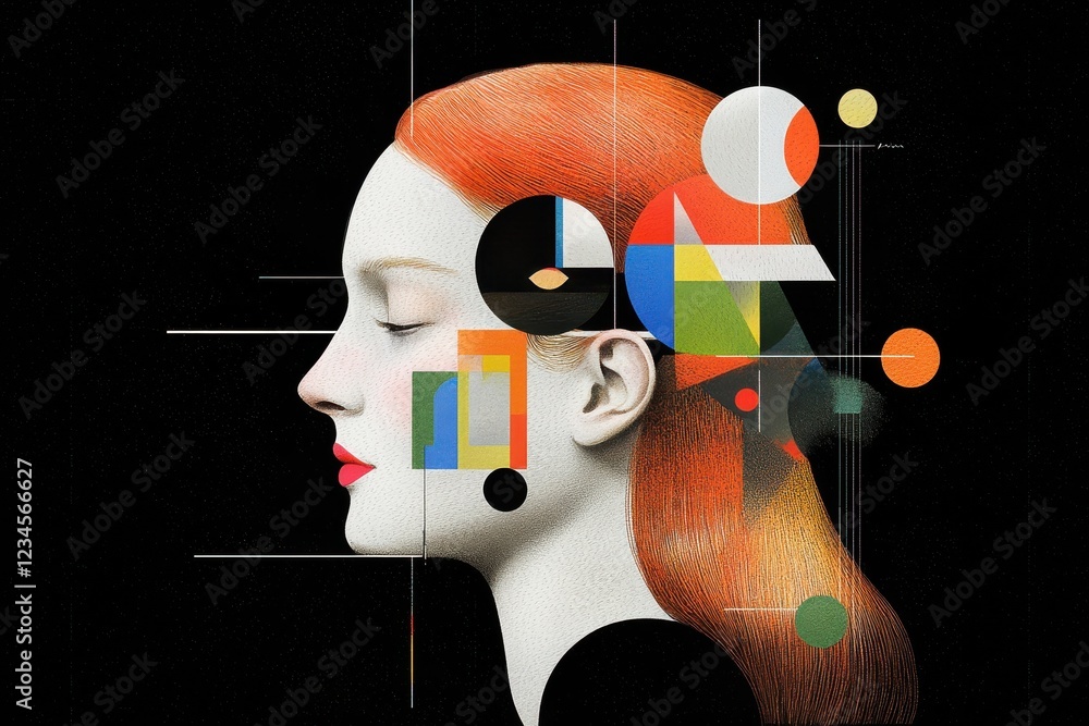 Poster exploring identity through abstract illustrations digital art contemporary environment side view con