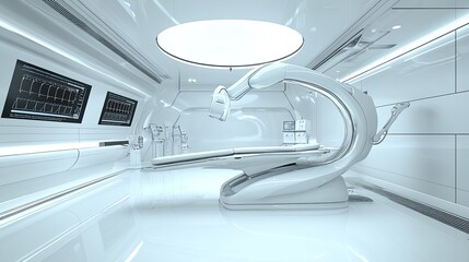 Futuristic Operating Room Robotic Surgery, Sterile Environment, Medical Technology, Procedure in Progress