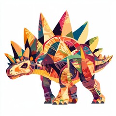 Colorful Stylized Stegosaurus in Vibrant Geometric Patterns with Bold Shapes and Bright Colors