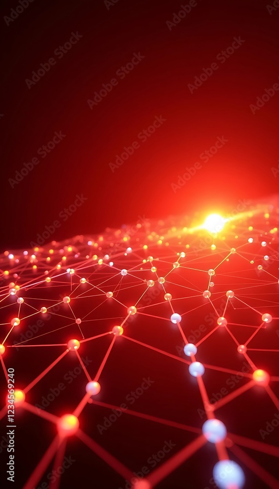 Aufkleber red network nodes illuminated connections abstract