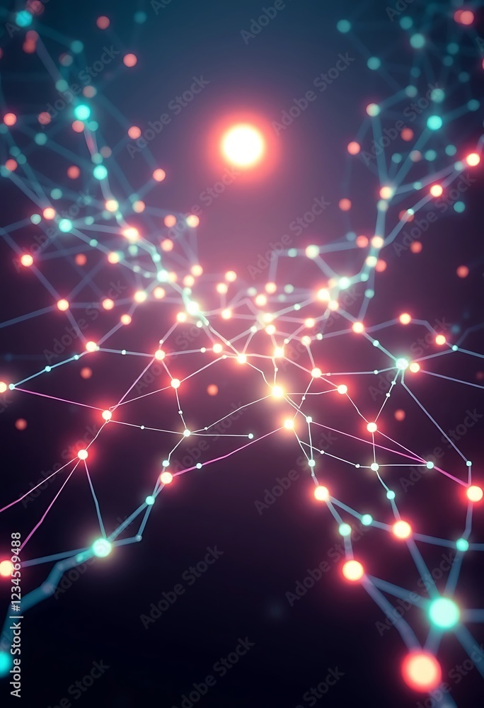 Poster illuminated network nodes connected by lines