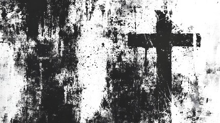 Moody Grungy Cross Religious Symbol in Church Interior  Vintage Textured Distressed Atmospheric...