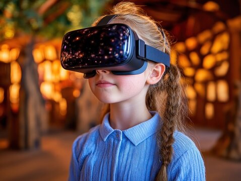Experience immersive learning with a student using VR goggles to explore a virtual history lesson in a high-tech classroom Discover the future of education with interactive virtual reality tools