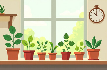 Growing microgreens at home. Young edible greens. Vegetable garden in the apartment. 