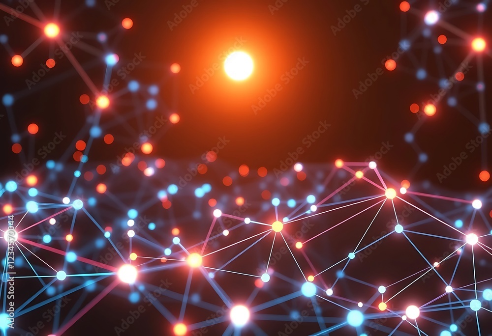 Poster abstract network connection digital nodes illuminated