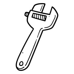 Hand drawn doodle wrench on white background.