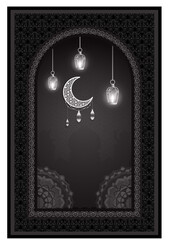  Prayer rug with floral. Arabic Floral Arch. Traditional Islamic Background. Ramadan Kareem.