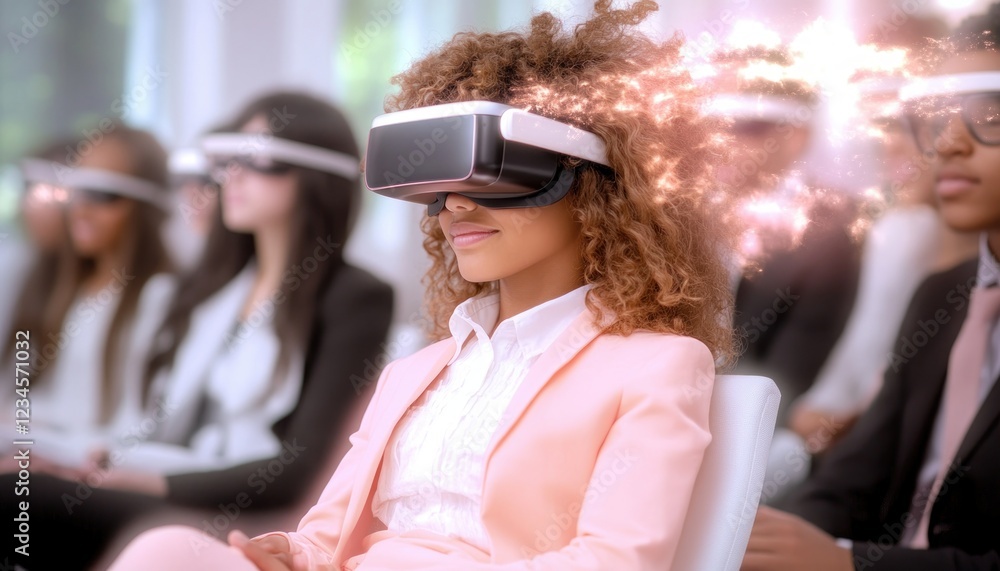 Poster explore immersive education with virtual learning for all, showcasing a diverse group of students ut