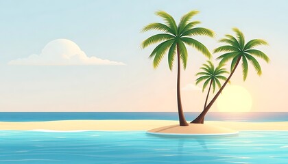 Obraz premium Idyllic tropical island sunset scene with palm trees