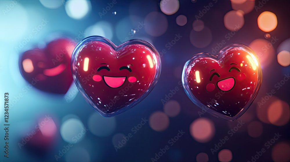 Fototapete shiny heart-shaped emoticons with different emotions, forming a digital chat bubble effect on a mode