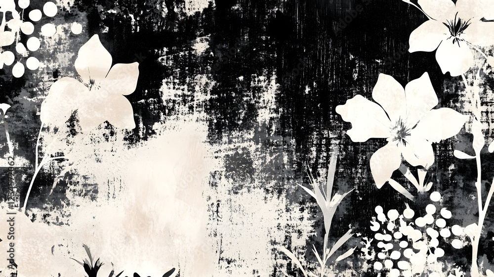 Aufkleber striking abstract black and white floral and botanical patterns featuring dramatic high contrast tex