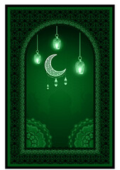  Prayer rug with floral. Arabic Floral Arch. Traditional Islamic Background. Ramadan Kareem.