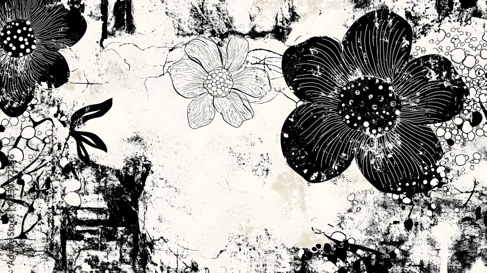 Aufkleber Striking abstract floral patterns in a monochrome design with layered textures organic shapes and a feel  This visually captivating image could be used as a background wallpaper or design element