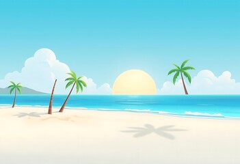 Obraz premium Idyllic Tropical Beach Scene With Palm Trees And Sunset